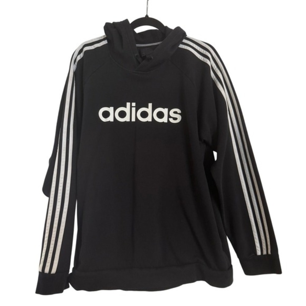 Adidas Originals Black Hoodie‎ Sweatshirt Pullover Large Logo Unisex Size Large